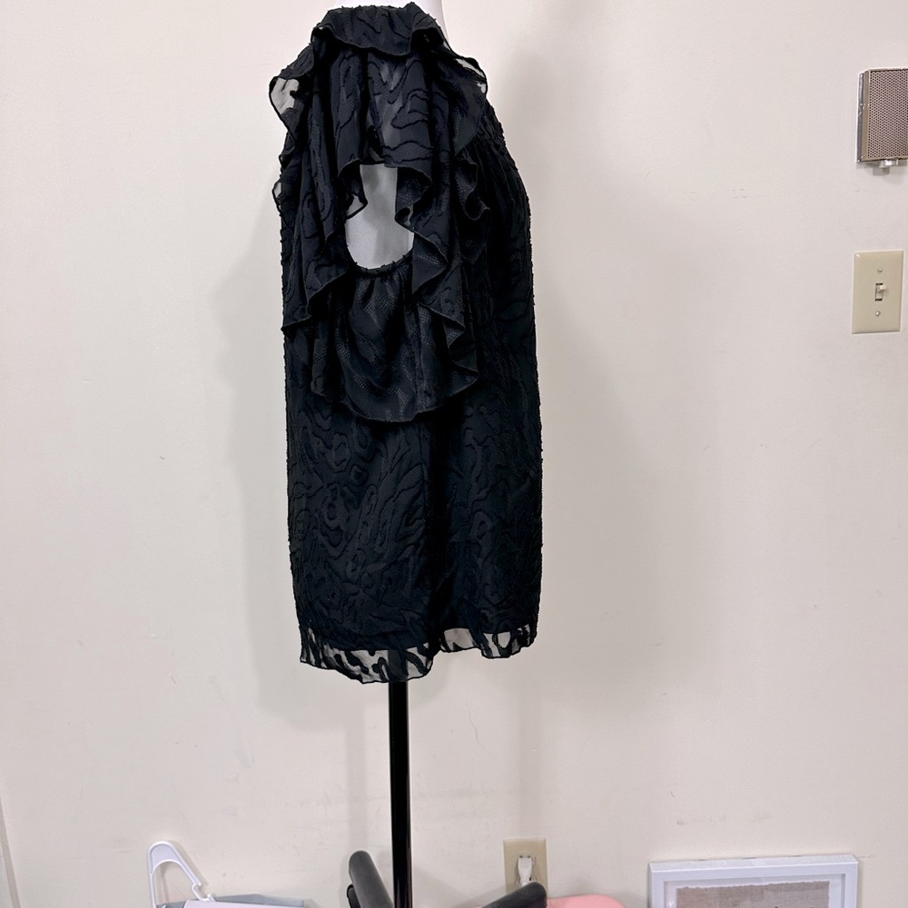 NWOT Anna Cate Black w Lace Overlay Ruffle Sleeves V-Neck Collar Pullover Top M - Picture 8 of 14